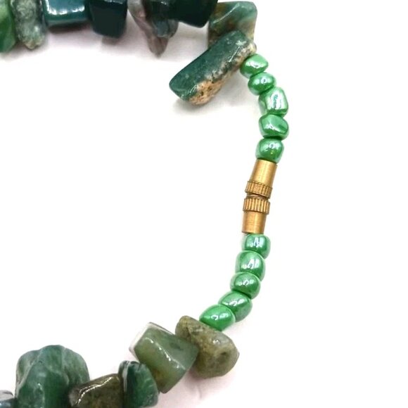 Green Aventurine Chip Beaded  Bracelet + Black Stone Sterchy Bracelet - Picture 4 of 9